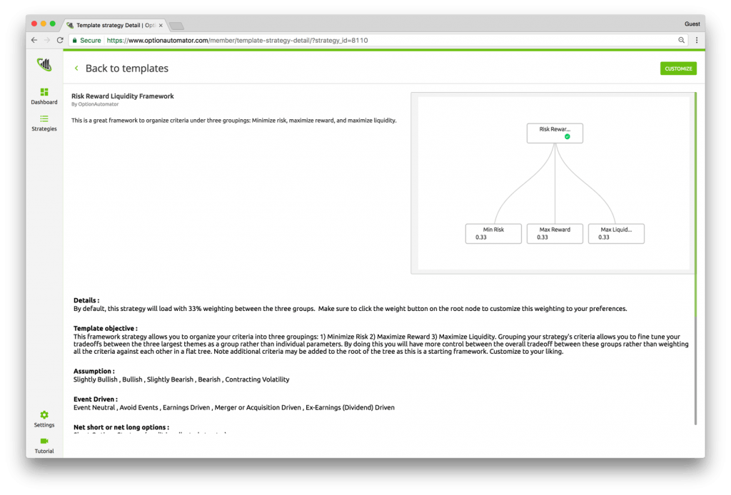 Risk Reward Liquidity Framework Details Page