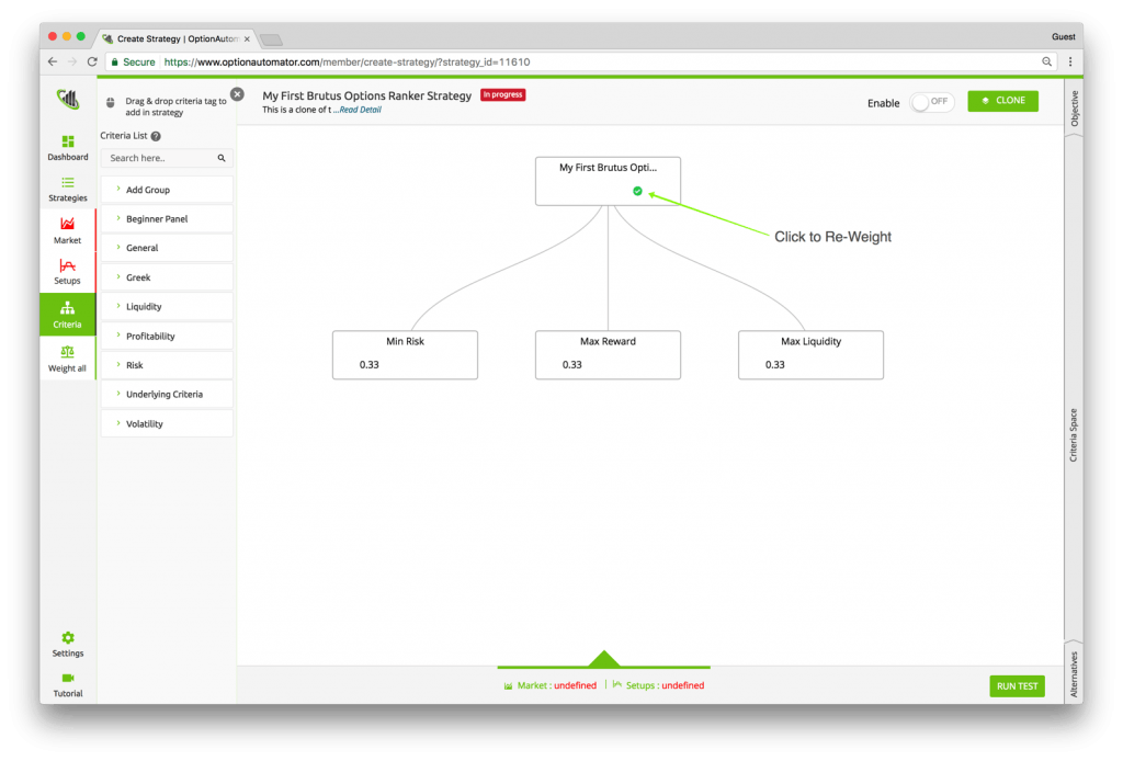 Click To Re-Weight Min Risk Max Reward Max Liquidity Tradeoffs